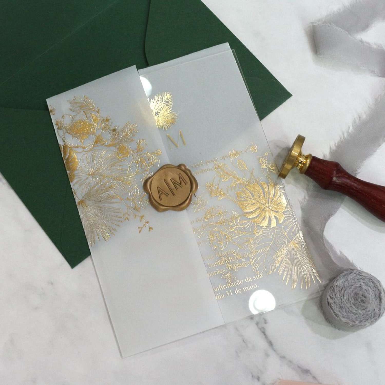 Transparent Acrylic Invitation Rectangle Vellum Paper Cover Foiling Card Customized 